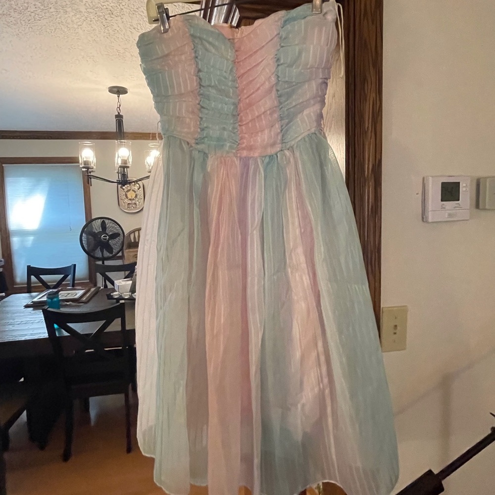 Roberta Bridal Pastel Pink and Light Blue Strapless Cocktail Dress